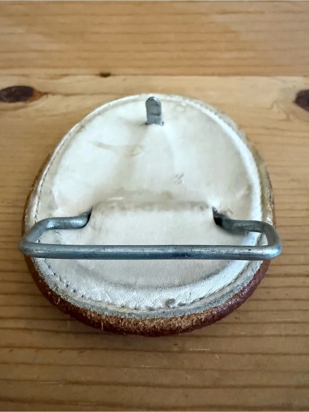 Vintage Handcrafted Belt Buckle Leather & Embroidered Bull Mexico South Western